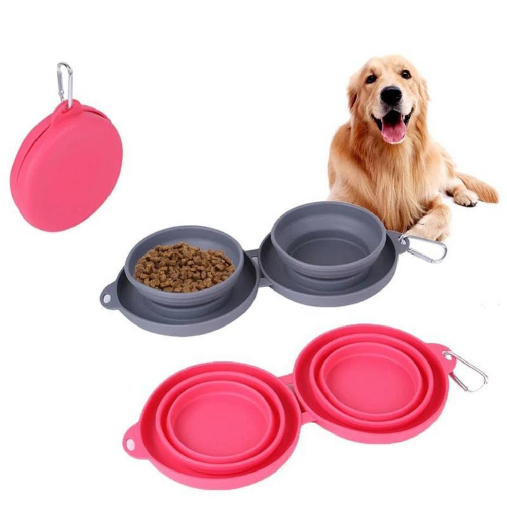 Eco-Friendly Silicon Collapsible Double Pet Feeding Bowl