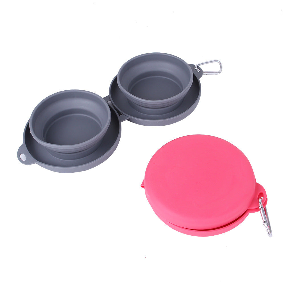 Eco-Friendly Silicon Collapsible Double Pet Feeding Bowl