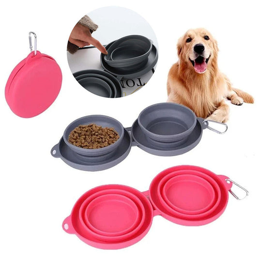 Eco-Friendly Silicon Collapsible Double Pet Feeding Bowl